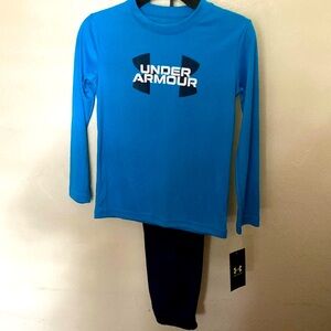 Under Armour logo graphic in Tee and pants set. Size 6 Raglan long sleeve.